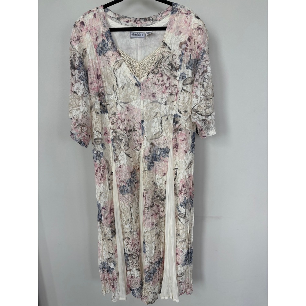 Nostalgia II Floral Lace Midi Dress 3XL Ivory Pink Blue V-Neck Cottagecore Boho